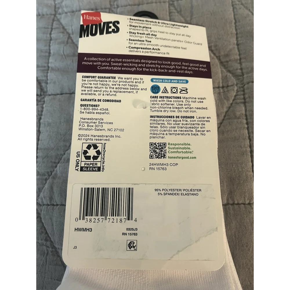 Hanes Women's Ankle Socks White Size 5-9 3 Pack